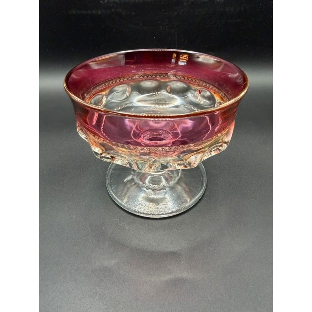 Vintage King’s Crown Ruby Pink Flash Gold Accent Thumbprint Sherbet Coupe